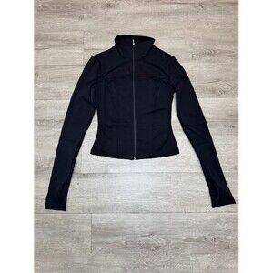 Black Sculpting Full Zip Jacket Fitted Stretch Thumbholes Workout Gym Yoga